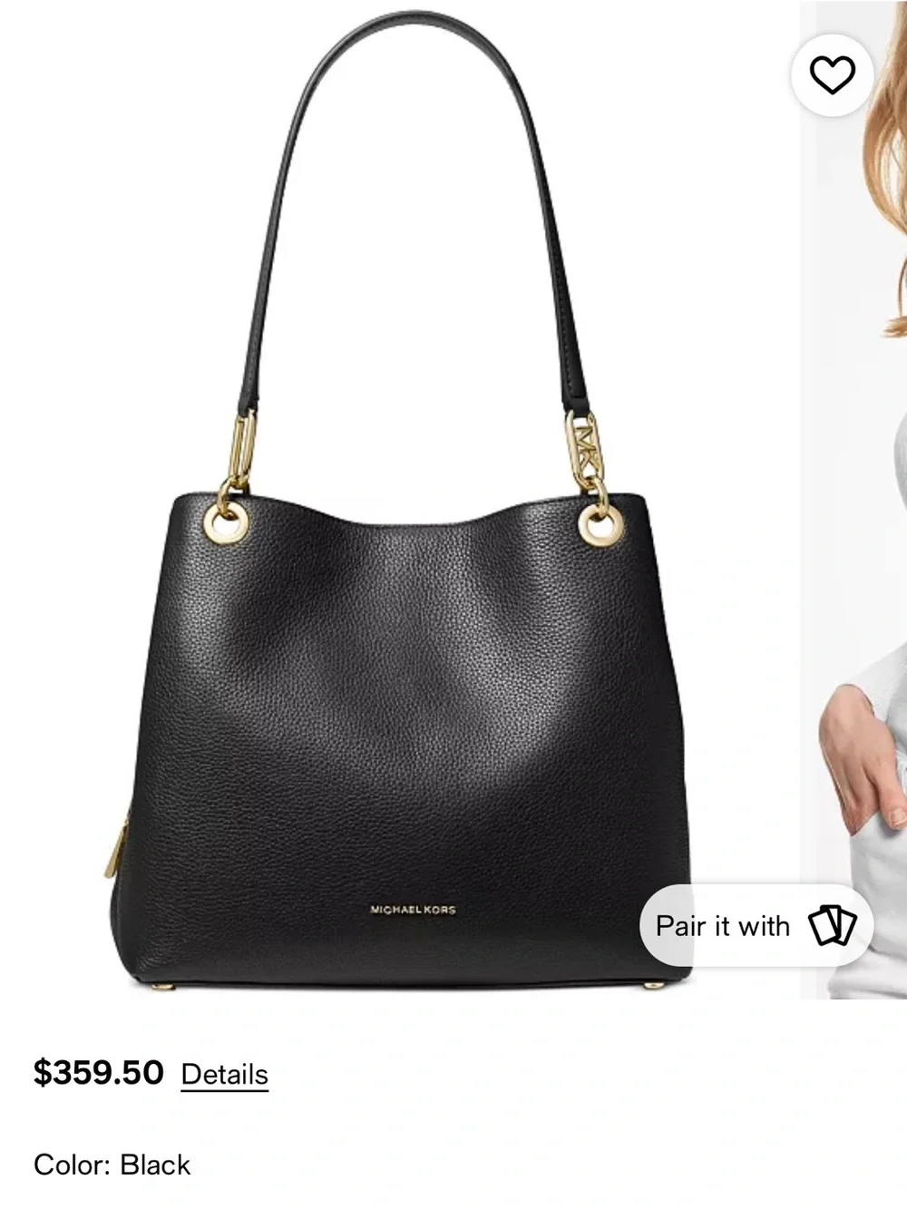 Michael Kors Black Pebbled Leather Double-Handle Shoulder Tote